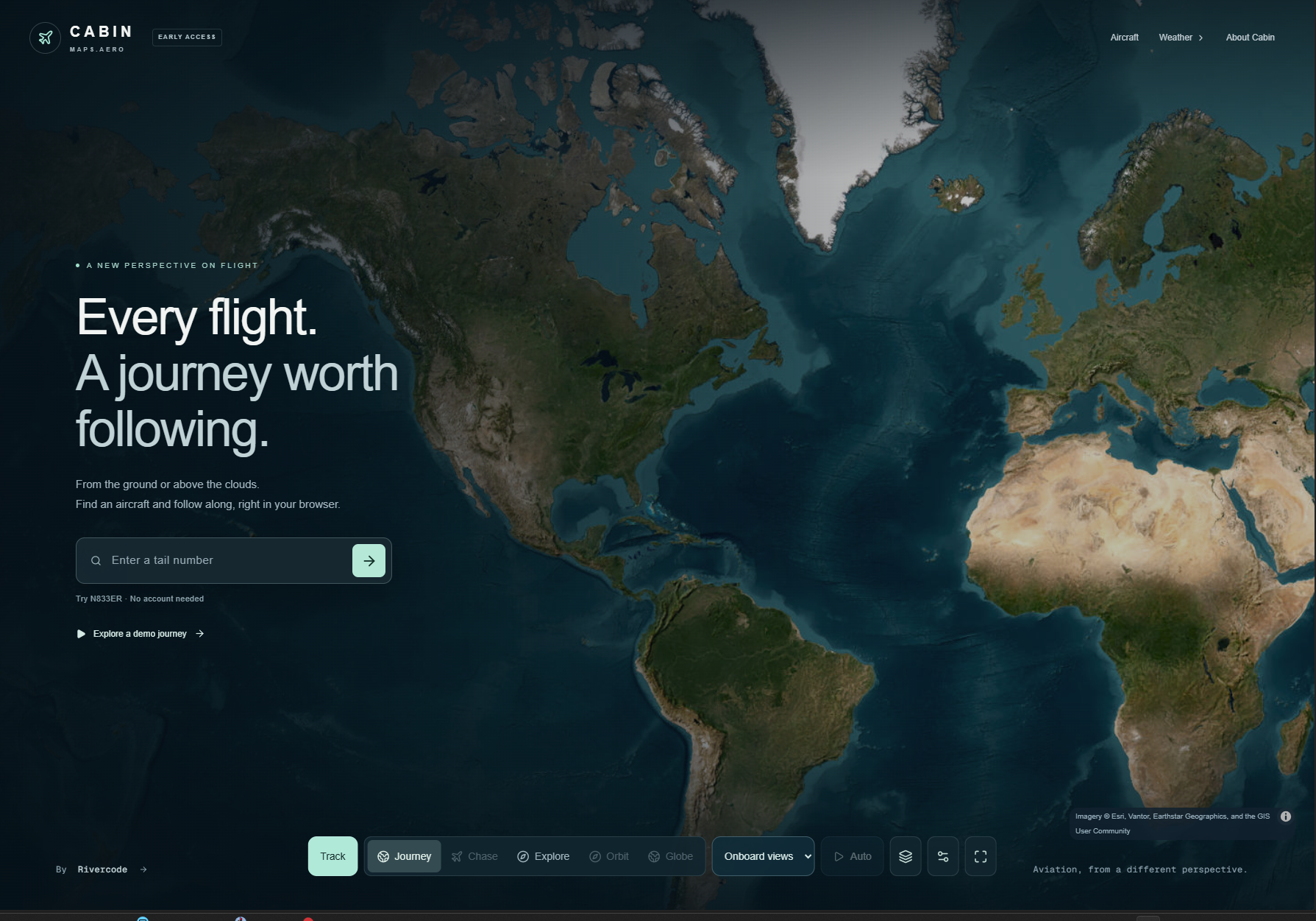 Cabin passenger map with satellite imagery spanning the Atlantic